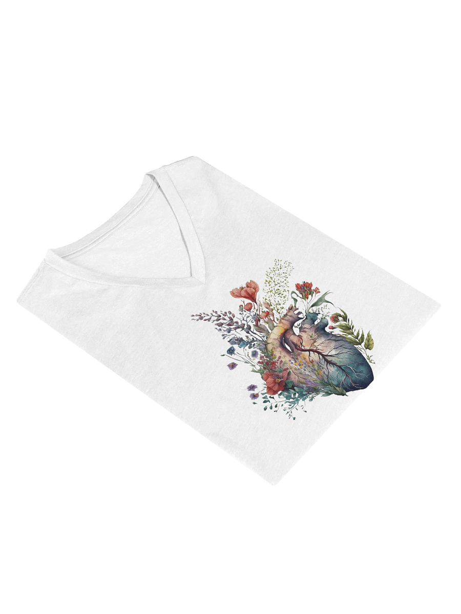 Floral Heart V-Neck T-Shirt – Watercolor Botanical Anatomy product image (6)