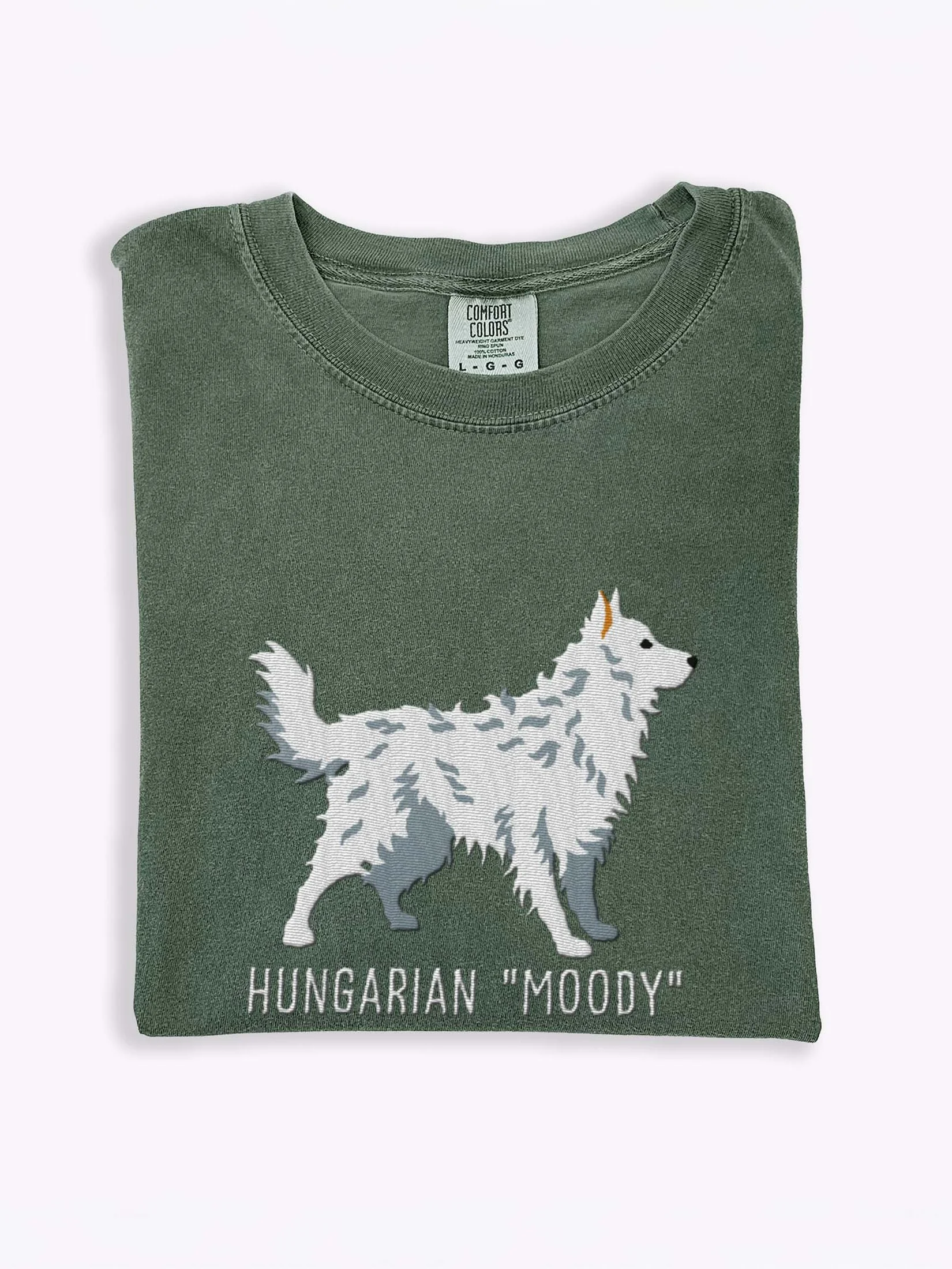 Hungarian Moody T-Shirt(Embroidered) of a Hungarian Mudi(White) product image (1)