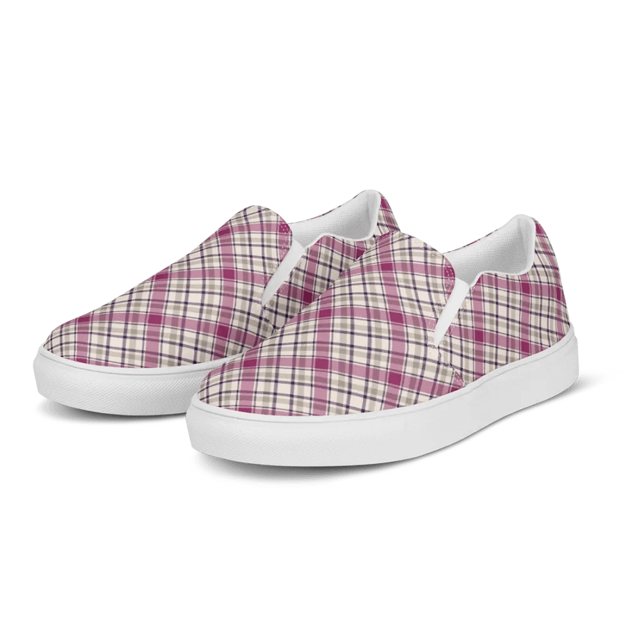 Magenta and Gray Plaid Women's Slip-On Shoes product image (3)