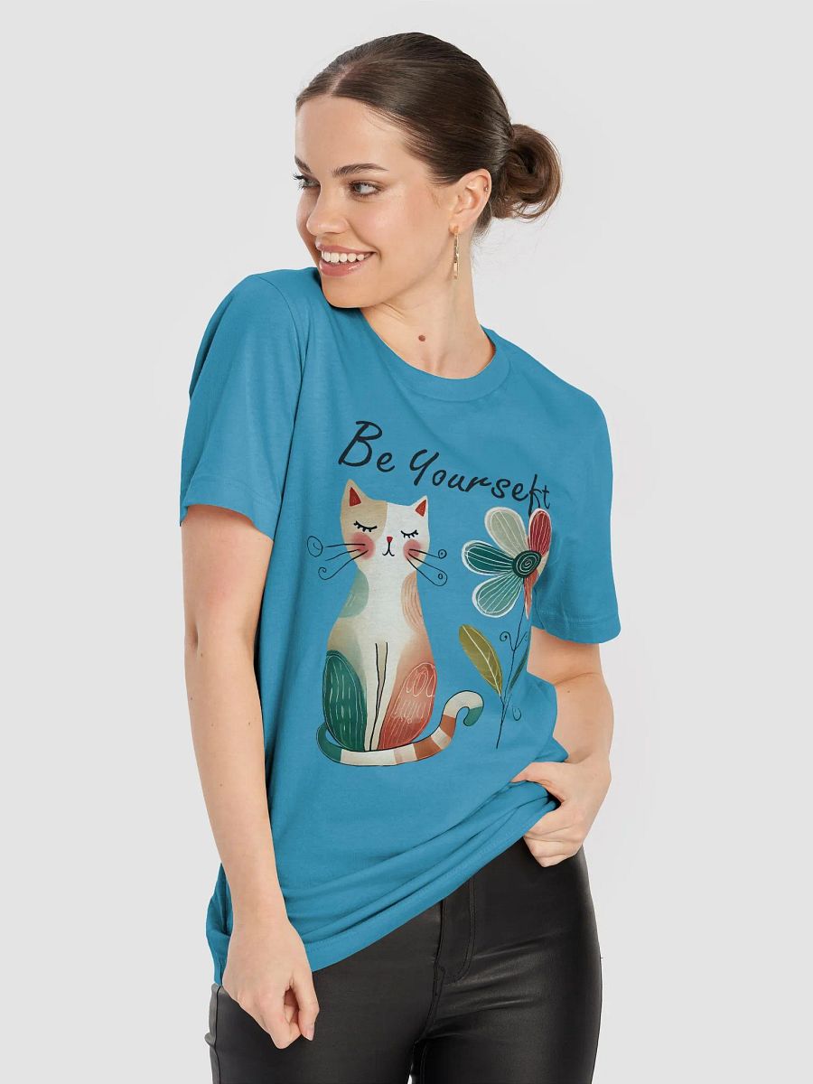 Be Yourself Cat and Flower T-Shirt - Whimsical and Motivational Design product image (4)