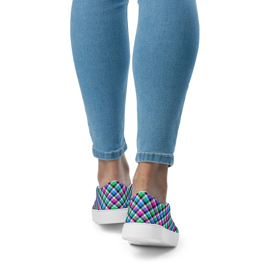 Magenta, Bright Green, and Blue Plaid Women's Slip-On Shoes product image (9)