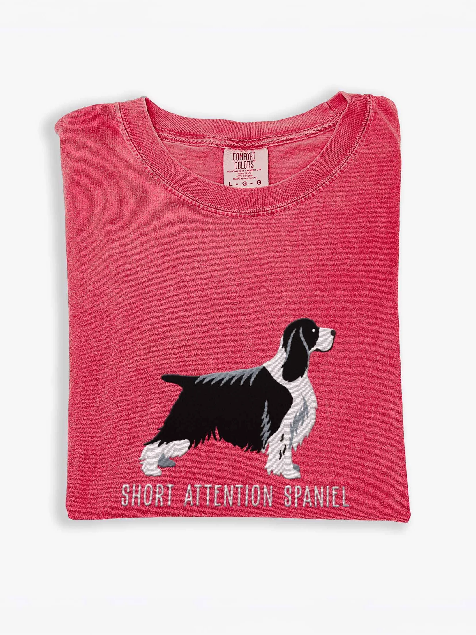 Short Attention Spaniel T-Shirt(Embroidered) of a Springer Spaniel(Black & White, Show Type) product image (1)