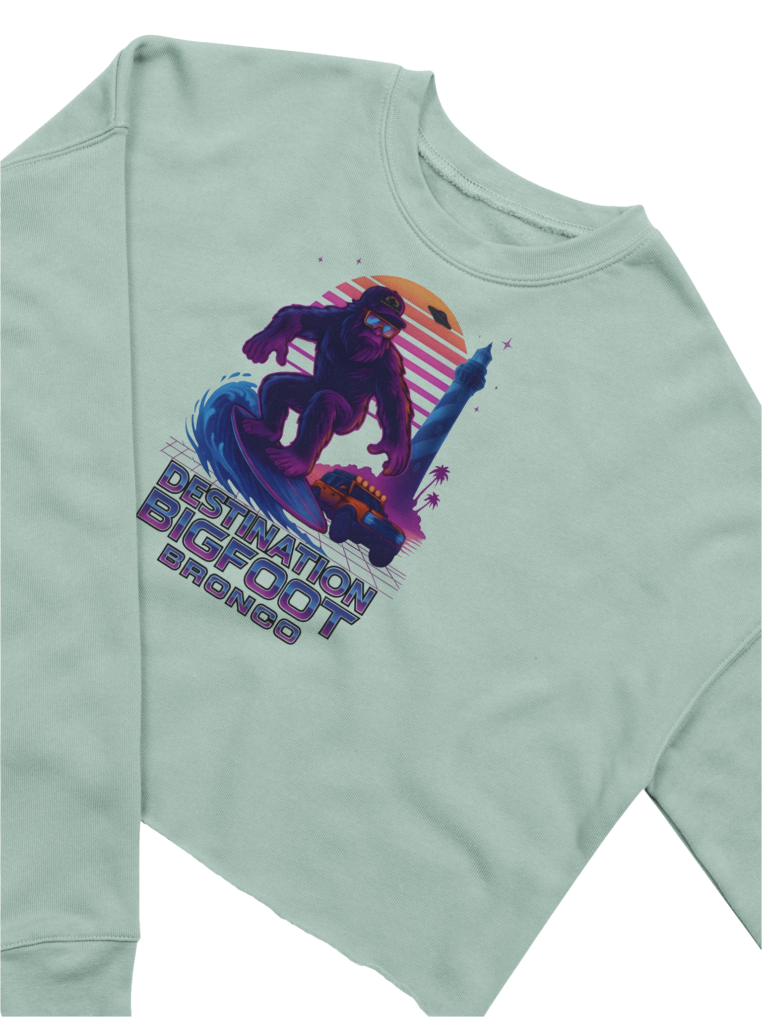 Destination Bigfoot Bronco Synthwave Bella+Canvas Women's Fleece Crop Sweatshirt (Multiple Colors Available) product image (8)