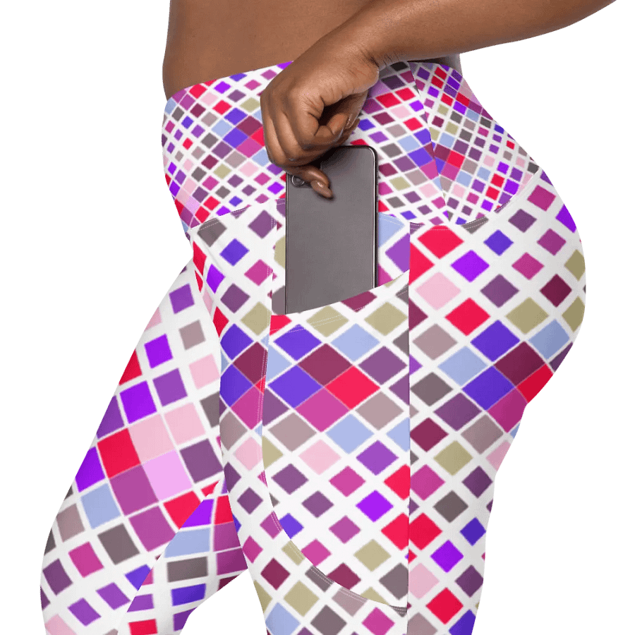 Colorful Square Pattern Design Leggings with Pocket - v12 product image (12)