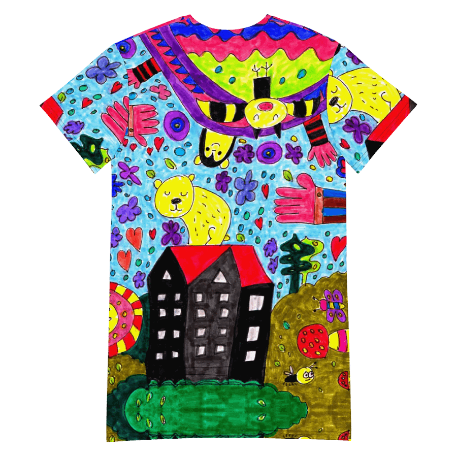 Abstract Vibrant Doodle Characters Ladies T Shirt Dress product image (7)