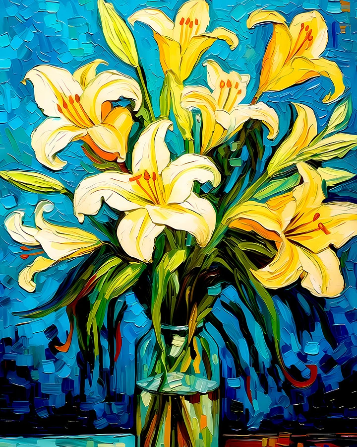 Vibrant Expressionist Lilies in Bloom Van Gogh Style Art Print Matte Poster product image (1)