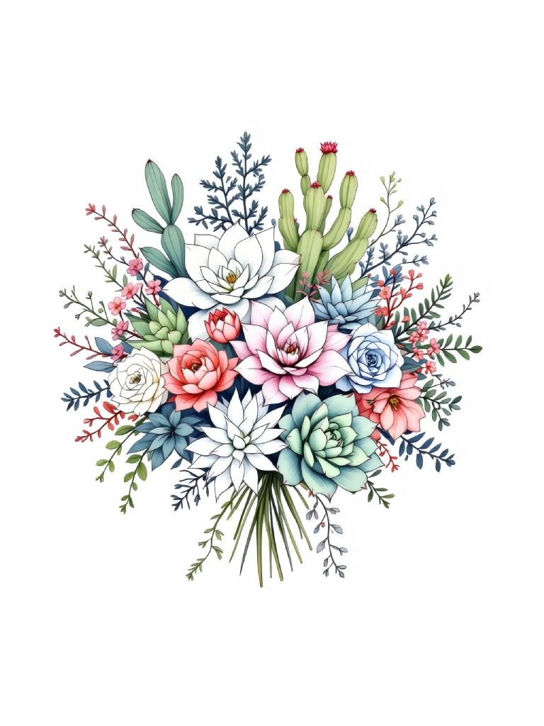 19 Elegant Pastel Succulent Bouquet Clipart, Pastel Succulent Art, Floral Arrangement Clipart, Pastel Clipart Illustrations product image (6)