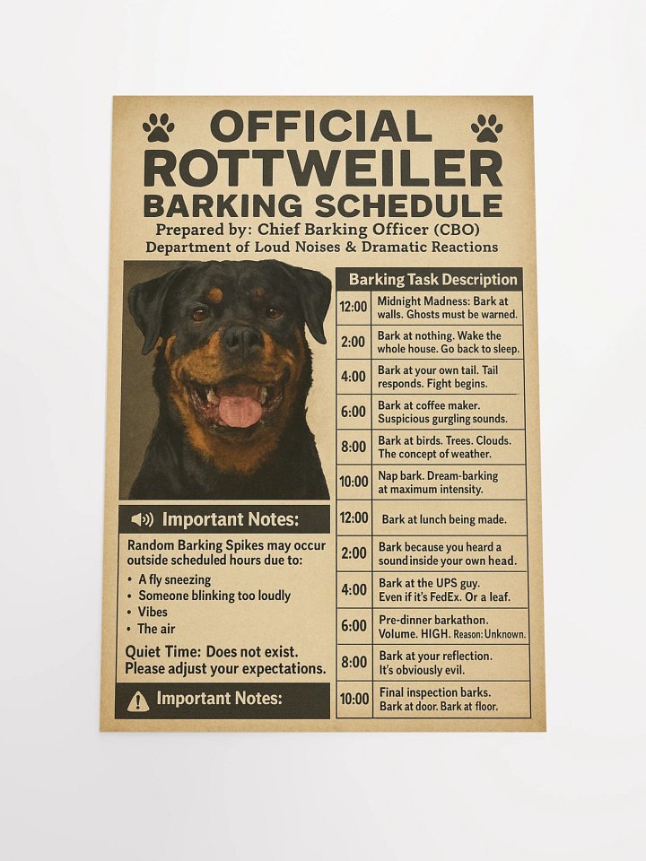 Official Rottweiler Barking Schedule Poster product image (3)