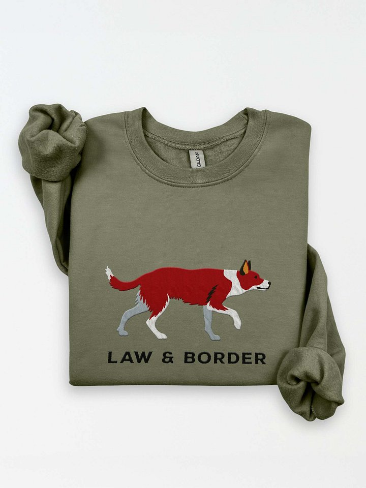 Law and Border Sweatshirt (Embroidered) of a Smooth-Coated Border Collie(Red & White) product image (1)
