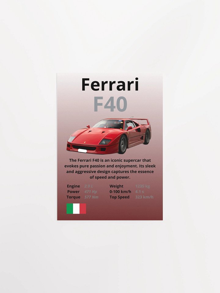 Ferrari F40 Wall Poster Without Frame product image (3)