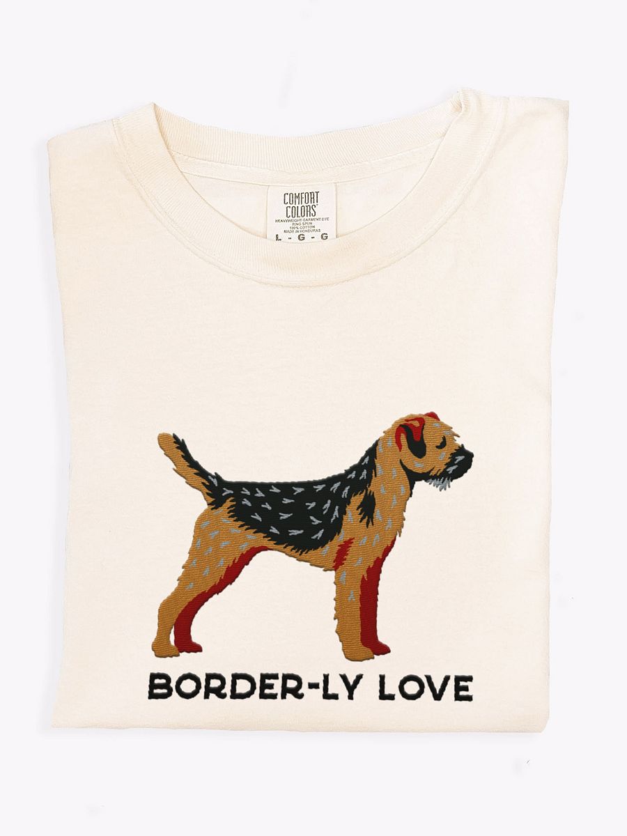 Border-ly Love T-Shirt(Embroidered) of a Border Terrier(Black & Tan) product image (1)