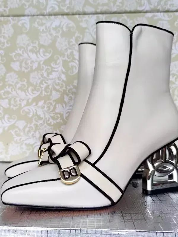 Autumn Winter High Heels Pumps Sweet Bow Real Leather Ankle Boots Chunky Heel product image (3)