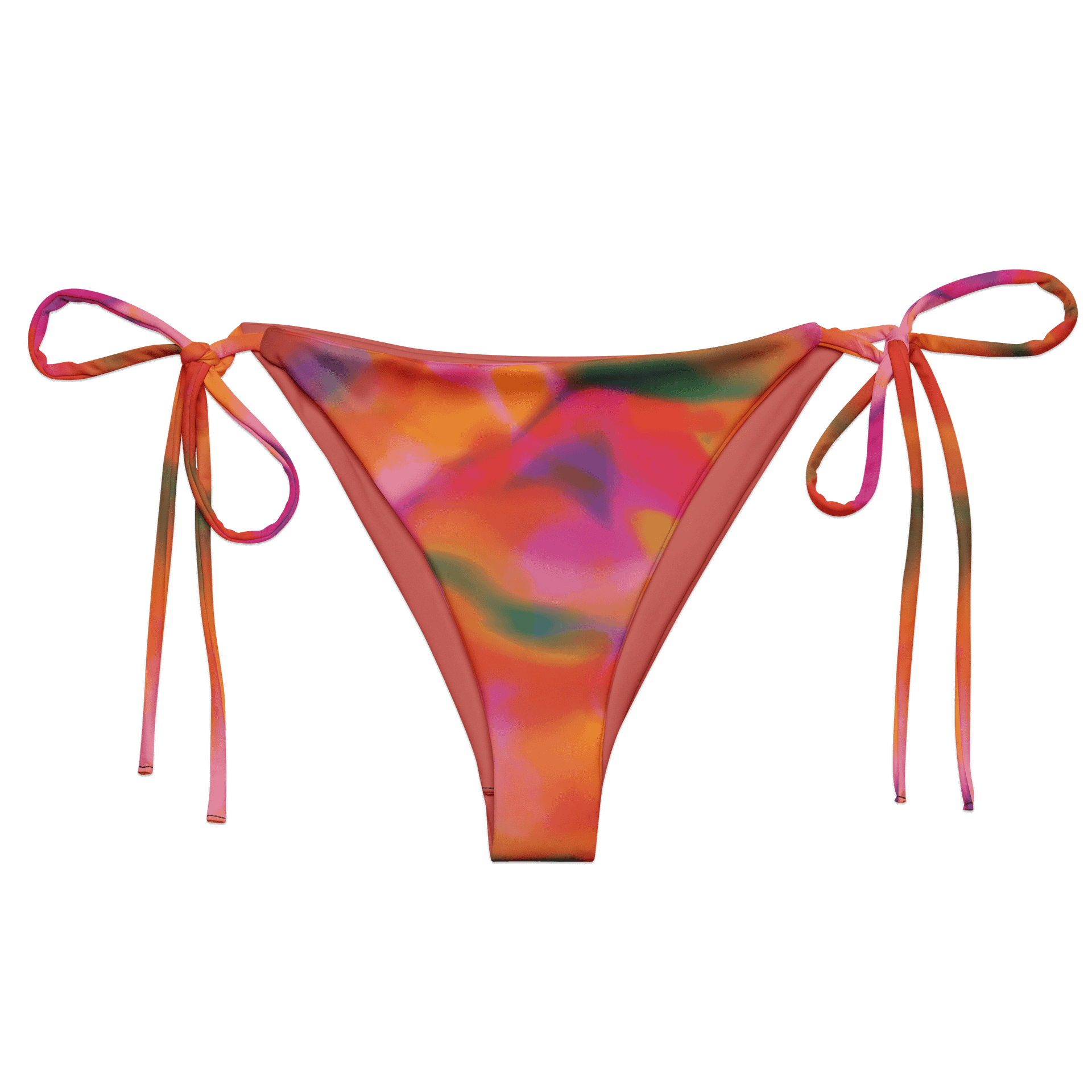 Recycle String Bikini Bottom "Trendy Vibrant Pink Orange Tie-Dye" Printed product image (2)