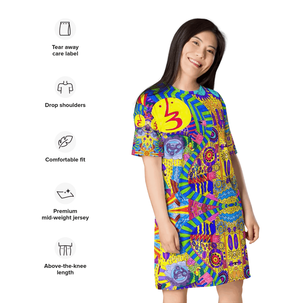 Abstract Colourful Doodle Ladies T Shirt Dress product image (3)