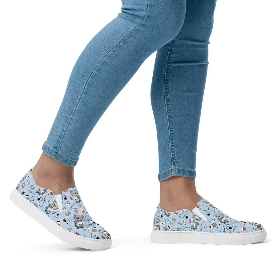 Cute Medical Koala Slip-On Canvas Shoes (Blue) product image (4)