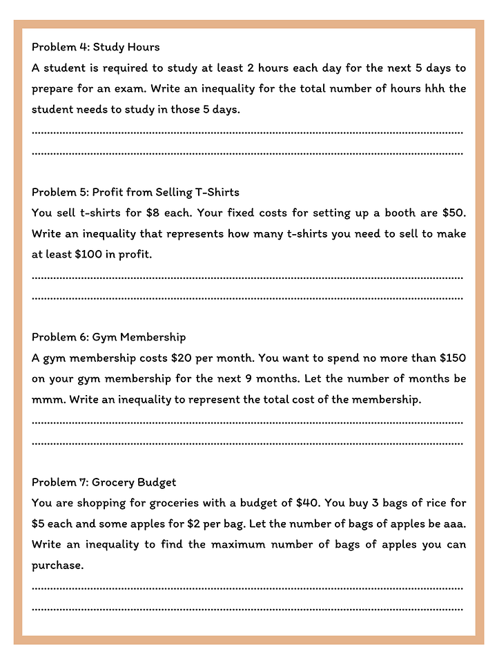 Inequality Word Problems Worksheet with Answer Key product image (2)