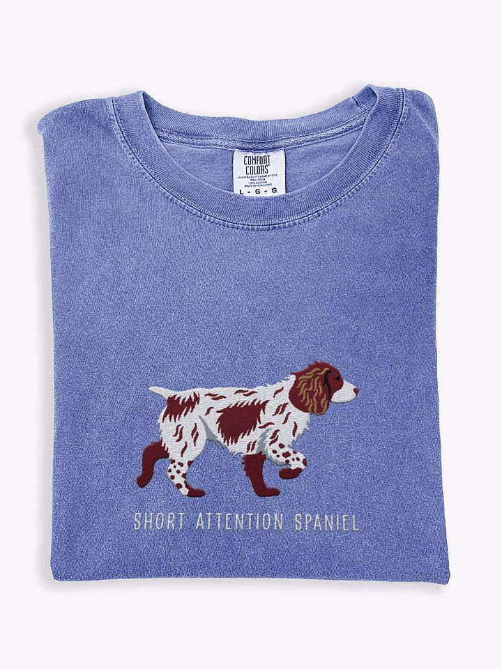Short Attention Spaniel T-Shirt(Embroidered) of a Working Cocker Spaniel(Liver & White) product image (1)