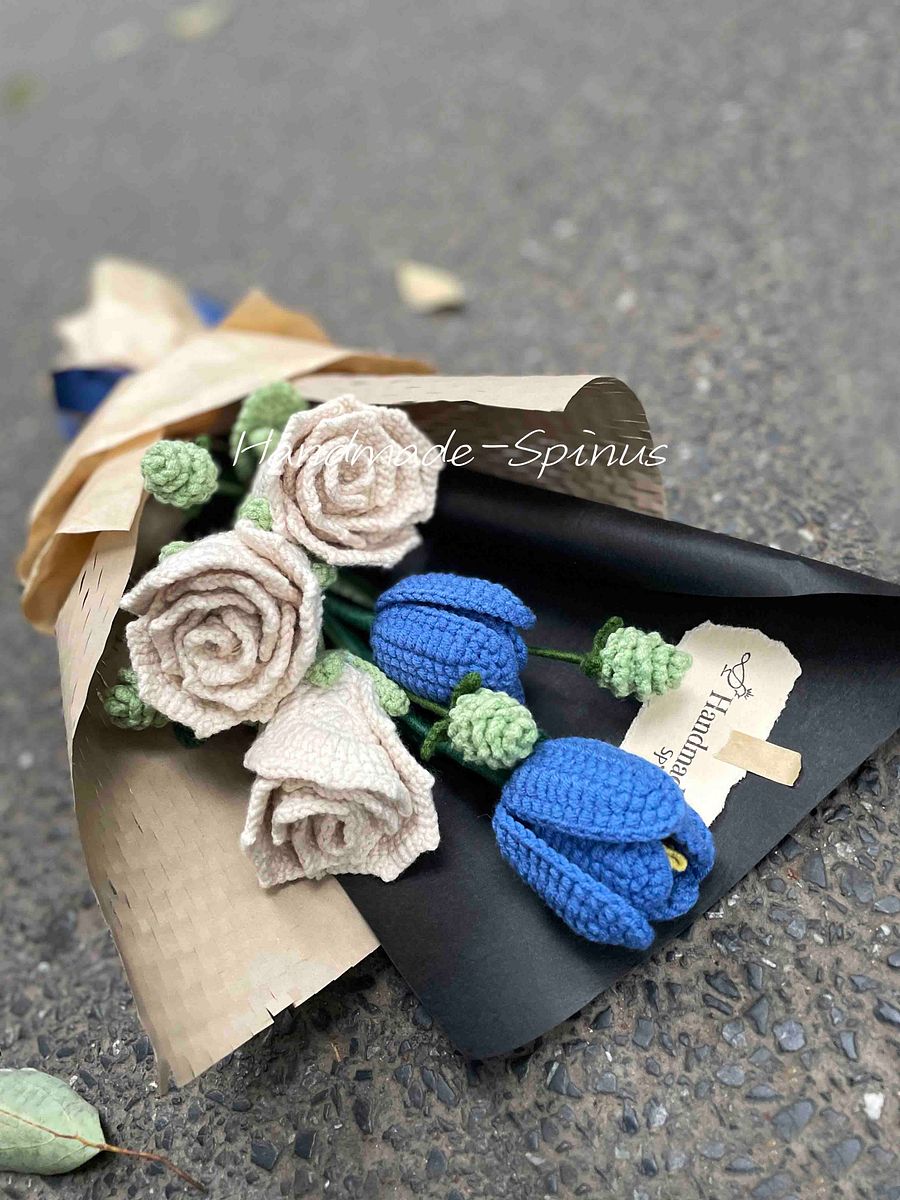 Beige + Blue Fresh & Clean Crochet Knit Bouquet product image (5)