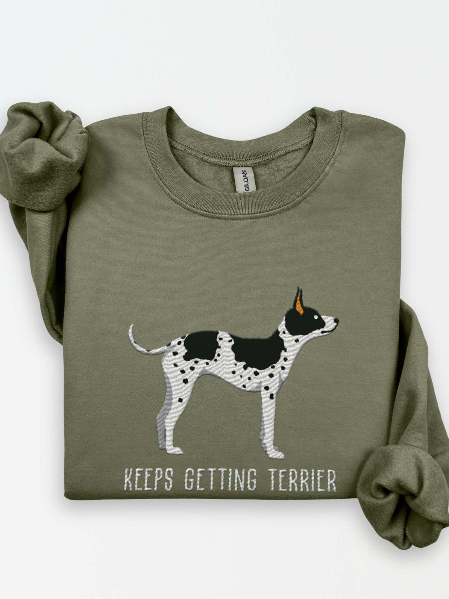Keeps Getting Terrier Sweatshirt (Embroidered) of an American Hairless Terrier(Black & White) product image (1)