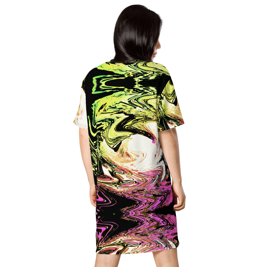 Abstract Neon Daisy Swirl Ladies T Shirt Dress product image (3)