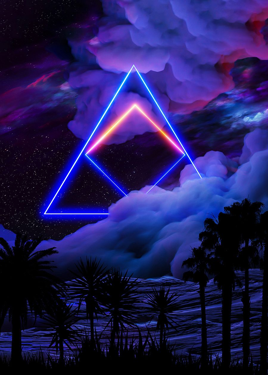 Neon palms landscape: Triangle [synthwave/vaporwave/cyberpunk] — Aesthetic retrowave poster product image (3)
