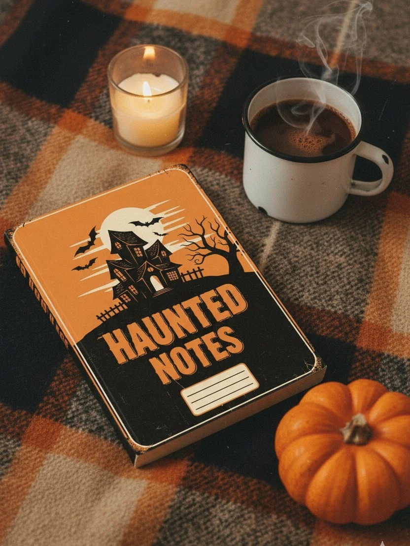 Haunted Notes Notebook Cover, Spooky House Digital Art, Rustic Halloween PNG, Printable Journal Cover, Instant Download, Commercial Use product image (3)