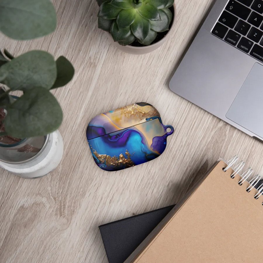 Purple Marble Designer Printed Hard Protective Shockproof Electroplating Wireless Charging Case Cover Keychain Compatible with AirPods 2 / 2nd Generation (Ocean Blue) product image (48)
