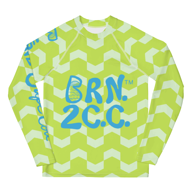 YOUTH | Rash Guard | BRN.2C.C.™ Front Graphic | BOURNE to Cape Cod™ Sleeve & Back Logo | Coastal Swim Shirt for Kids | UV Protection Activewear | Blue Logo | Citrine Green Abstract product image (1)