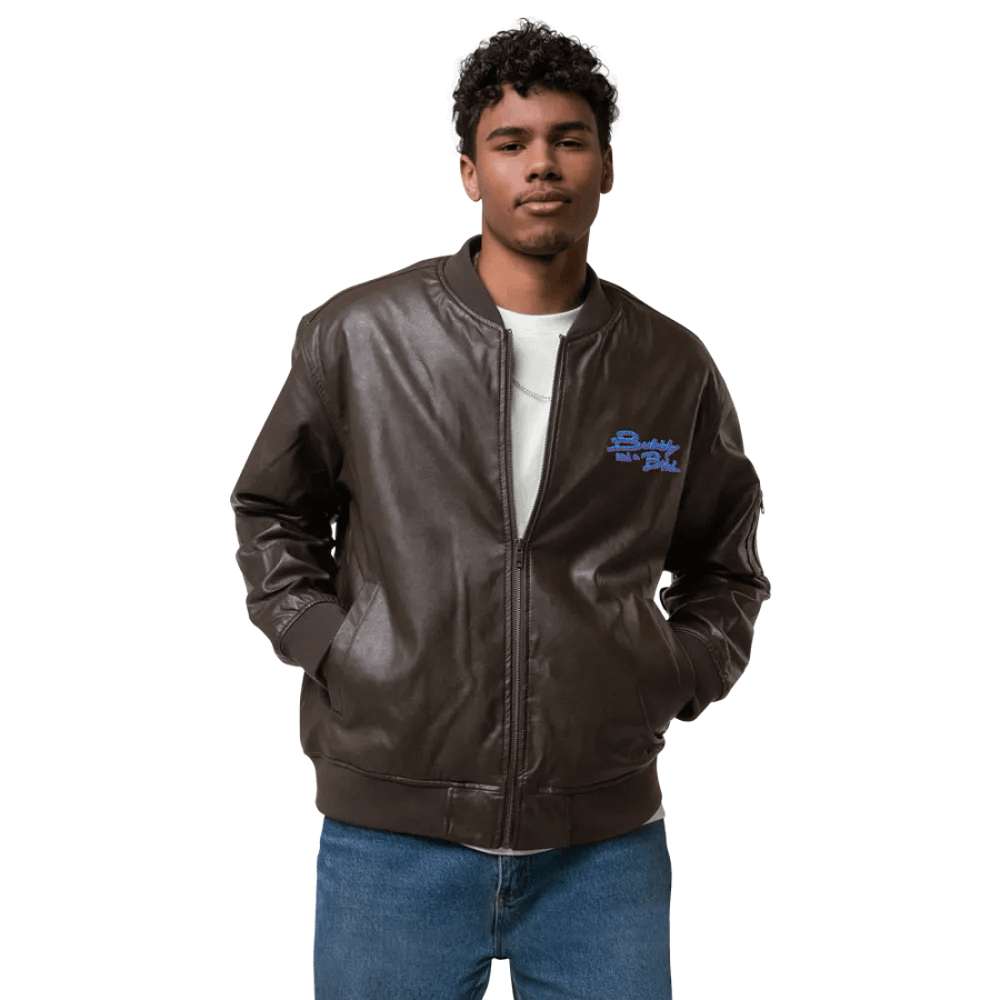 Bubbly and a B (violet shadow design) faux leather bomber jacket product image (3)