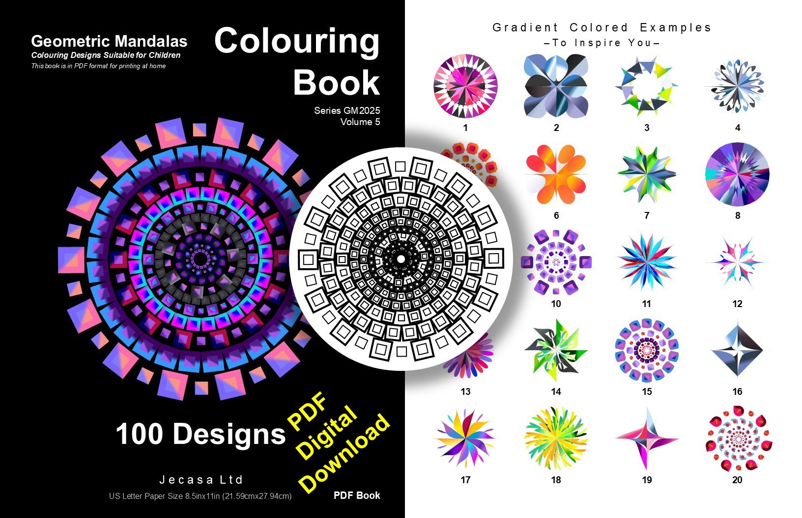 100 Geometric Mandala Coloring Pages | PDF | Digital File | Series GM2025 Vol. 5 product image (1)