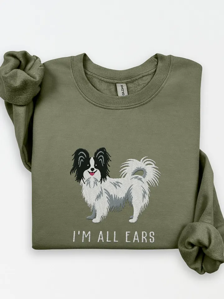 I'm All Ears Sweatshirt (Embroidered) of a Papillon(Black & White) product image (1)