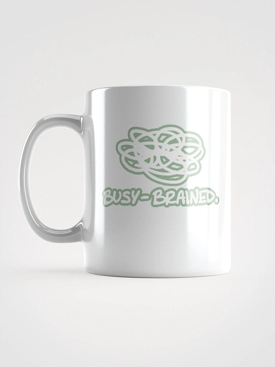 BUSY-BRAINED (lined design, #96B697) glossy white mug product image (11)
