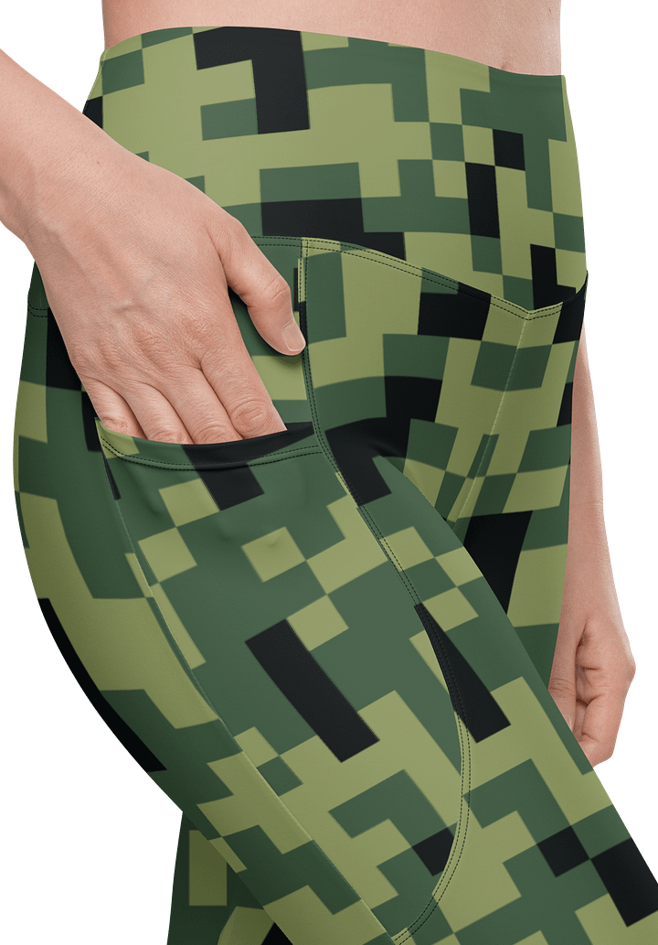 Military Green Camouflage Pixels Camo Pattern Leggings with Pockets product image (2)