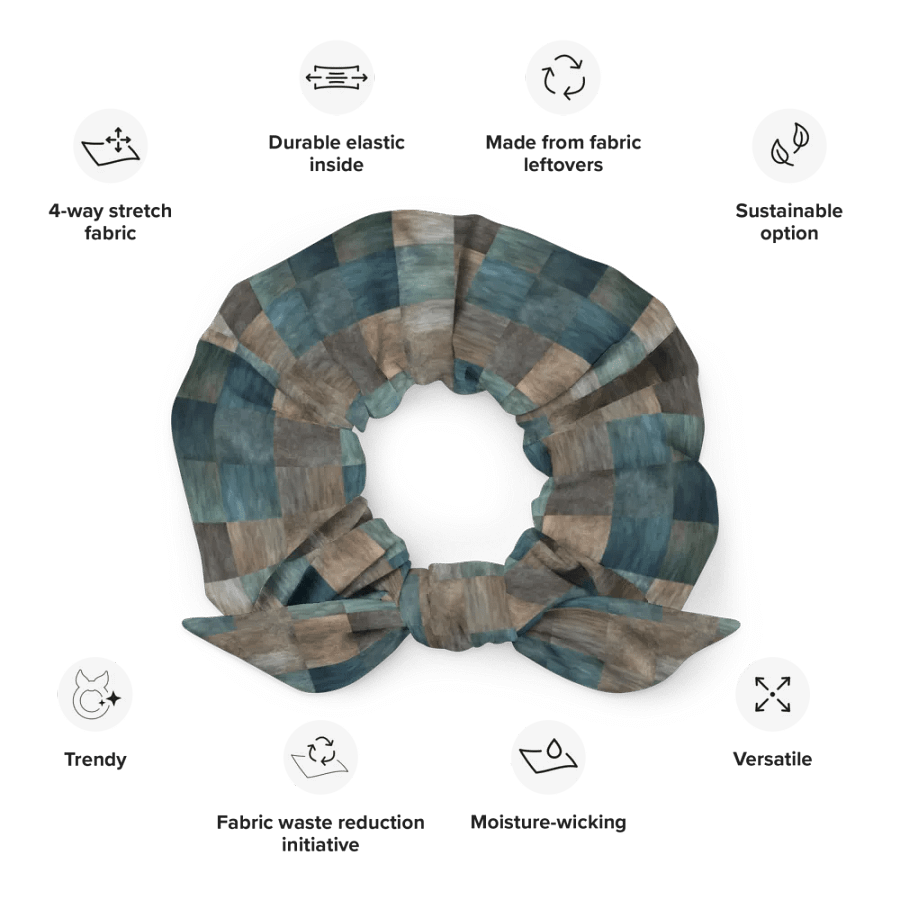 Hair Scrunchie - Checkered Pattern in Blues, Greens, and Browns product image (12)