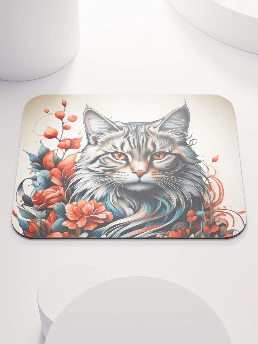 Cat with Fiery Florals Mouse Pad product image (2)