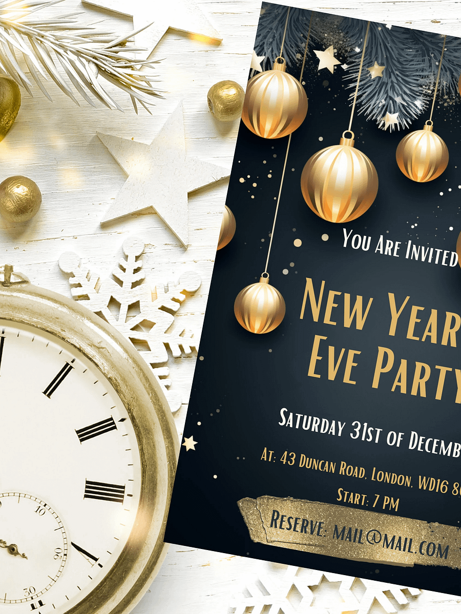 New Year's Eve Green and Gold Party Invitation | Editable in Canva | New Years Party Printable Template | Holiday Invitation | Canva Edit product image (4)