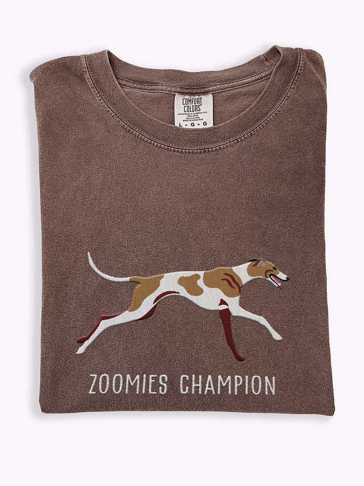 Zoomies Champion T-Shirt(Embroidered) of a Greyhound(Tan & White)) product image (1)