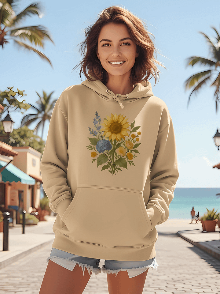 Cottagecore Sunflower Hoodie – Vintage Botanical Sweatshirt with Wildflower Bouquet product image (1)