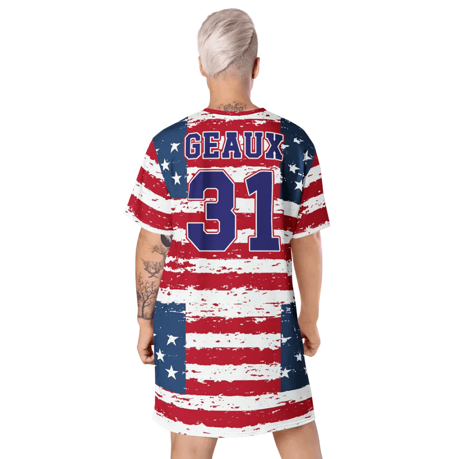 Geaux 31 (On Back) - Vintage Flag Pattern Patriots T-Shirt Dress product image (9)