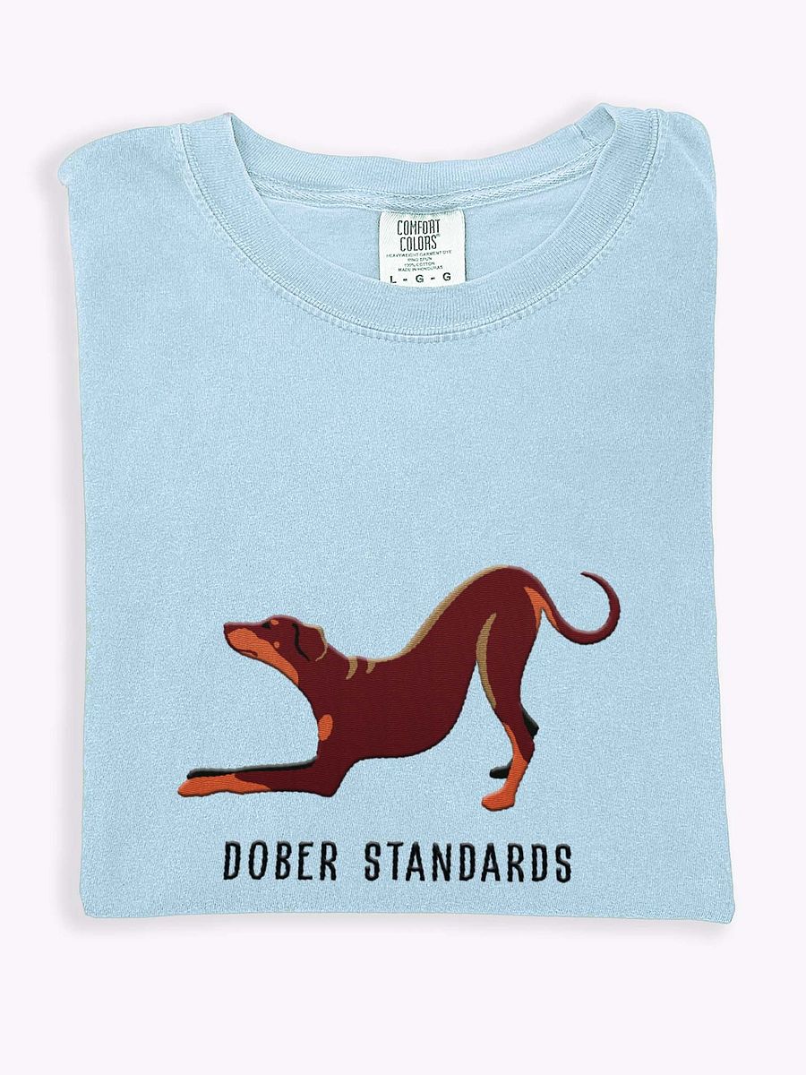 Dober Standards T-Shirt(Embroidered) of a Doberman Pinscher(Red - Full Tail & Ears) product image (1)