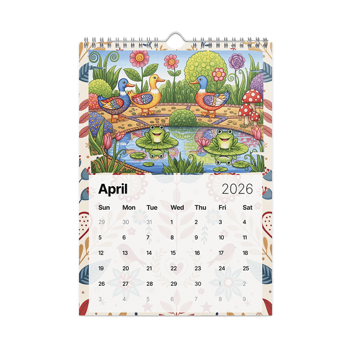 Folk Art Wall Calendar 2026 – Whimsical Seasons in Hand-Painted Style product image (1)