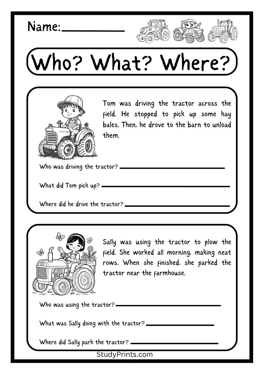 Who? What? Where? Tractor-Themed Worksheet product image (1)