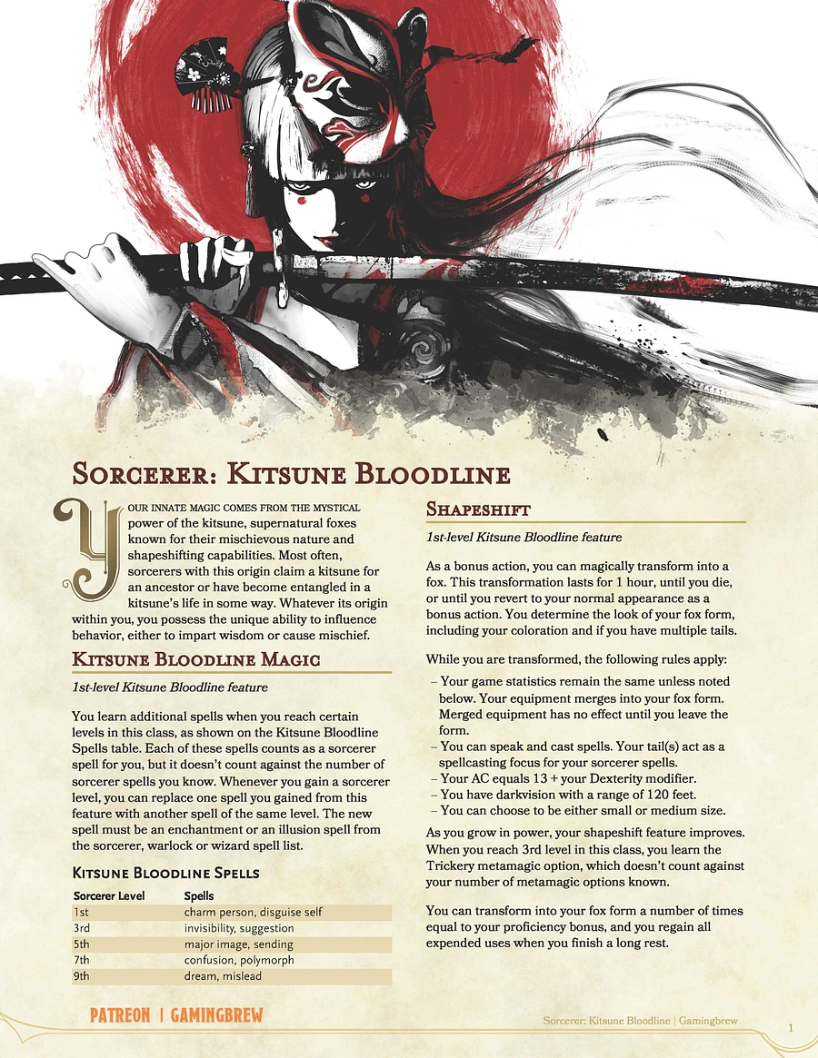 Kitsune Bloodline | 5E Sorcerer Subclass product image (2)