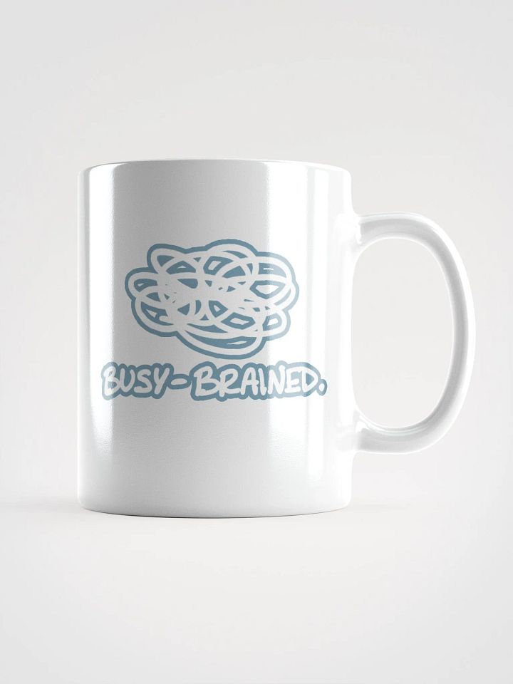 BUSY-BRAINED (lined design, #709AAF) glossy white mug product image (2)