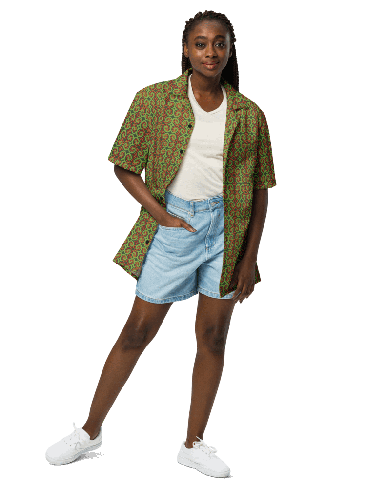 Red & Green Christmas Swirl Oversized Button-Down Shirt product image (7)