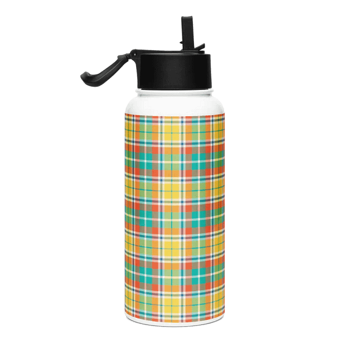 Yellow and Seafoam Green Plaid Water Bottle product image (1)