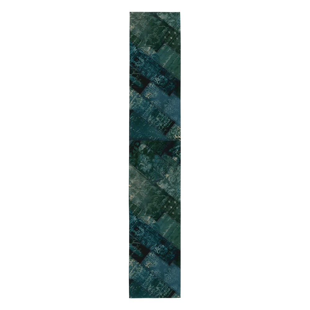 Table Runner Green Blue Vintage Script product image (1)