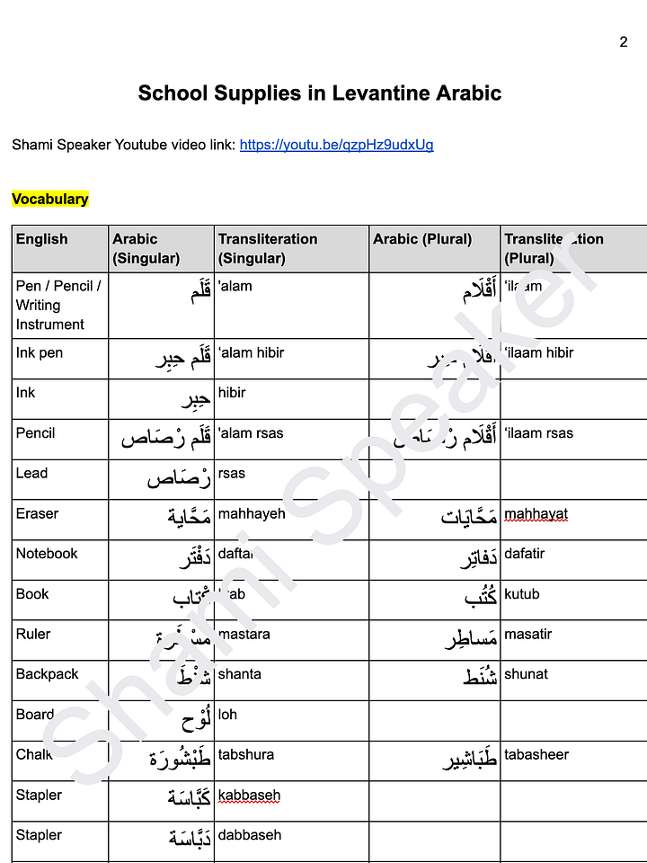 School Supplies in Levantine Arabic product image (2)