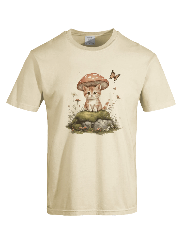 Cottage core Mushroom Cat T-Shirt - Relaxed Fit Heavyweight Unisex Cotton T-Shirt product image (4)