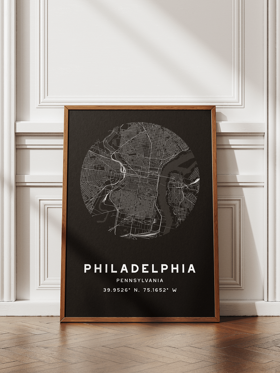 Philadelphia Street Map Poster – Black Minimalist Circular City Art product image (1)